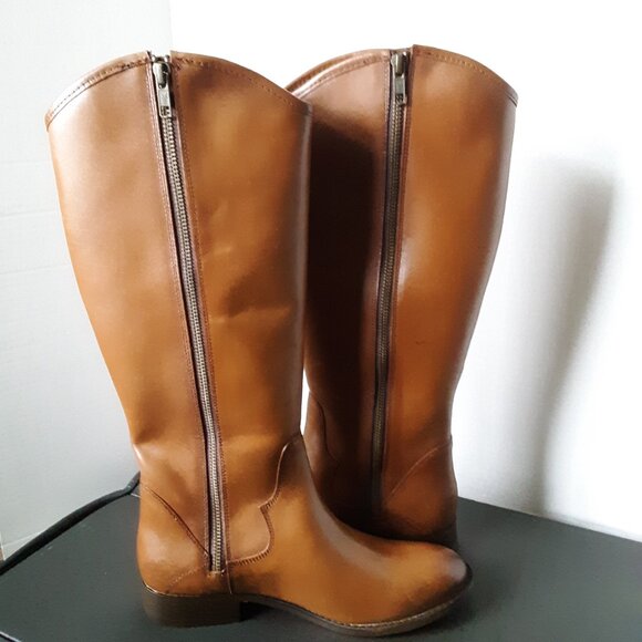 Frye Marissa Medallion Women's Cognac Leather Tall Riding Low Heel Boots size 7M - Picture 5 of 10